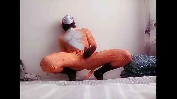 Masked sex slave little fox wearing animal skin masturbates to orgasm