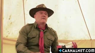 Scoutmaster Dillon Stone and his scouts Mike Edge and Noah White inside the tent having a steamy outdoor gay fuck sesh