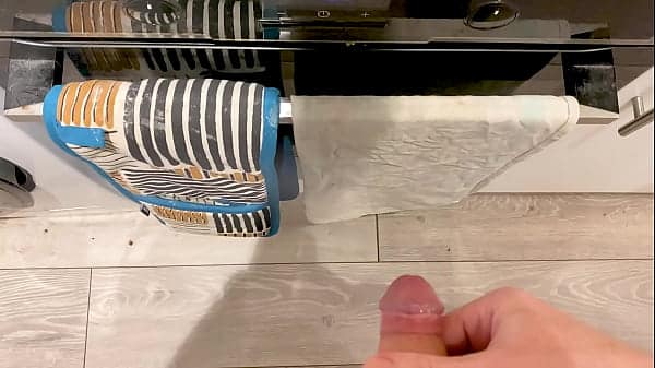 jjreilly79 pissing in the kitchen – pee soaked tea towel and oven gloves – nasty!