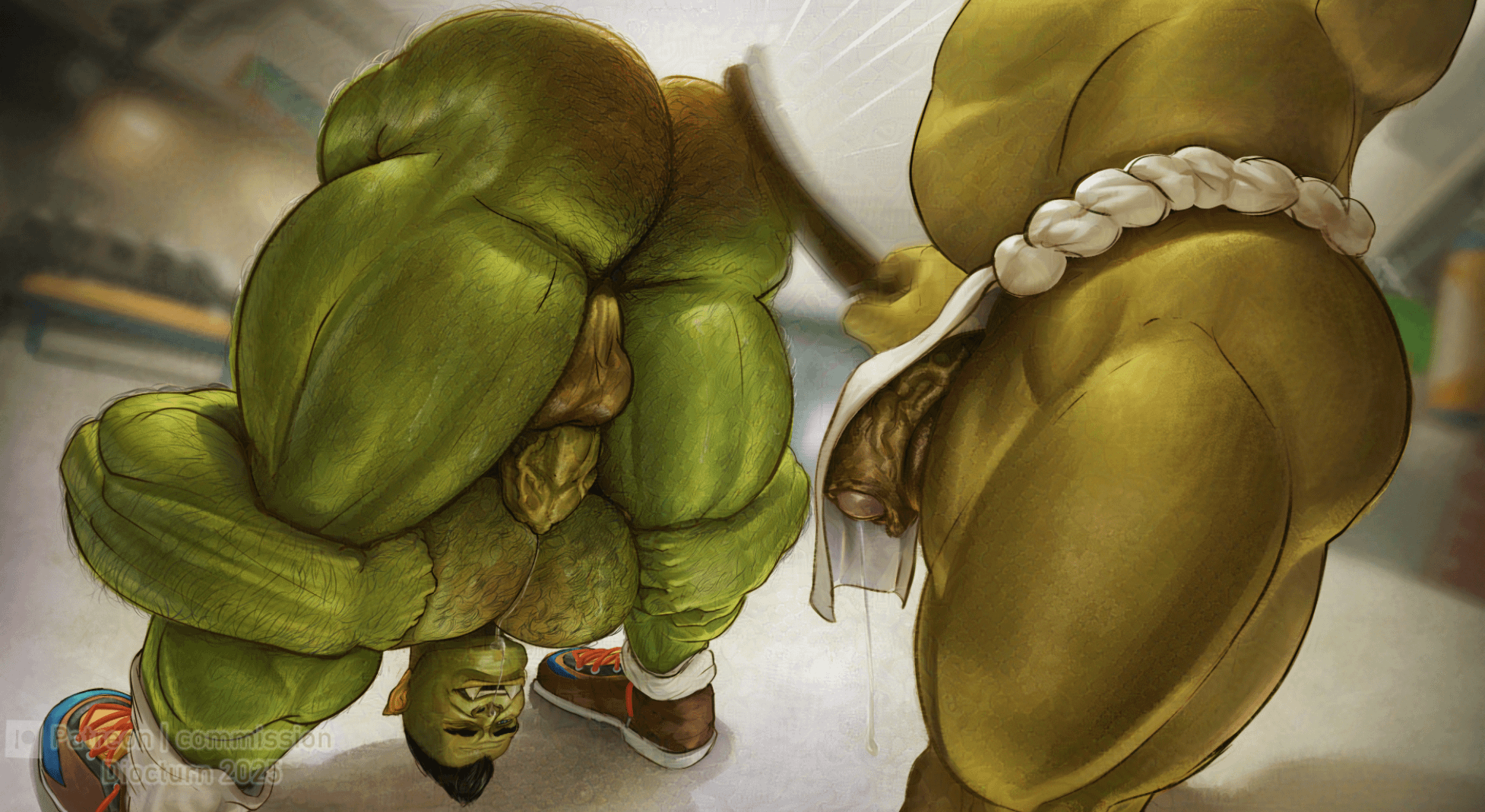 An artist's personal artwork depicting a hot orc