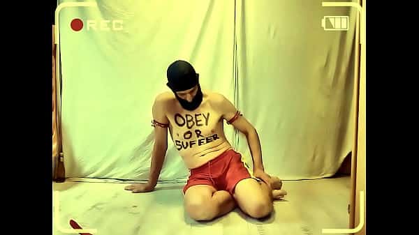 naked pathetic slave striptease, punish himself on command glans, balls, ass, humiliating bodywriting, CMNM