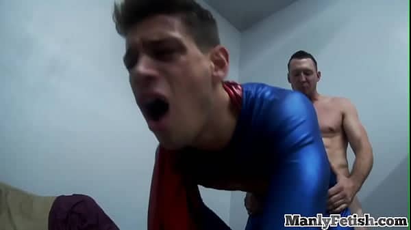 Superman hunk pounded bareback from behind