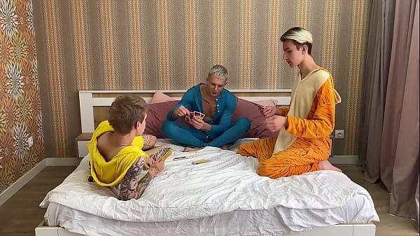 three cute guys were playing and then they got bored and started to fuck each other part 1