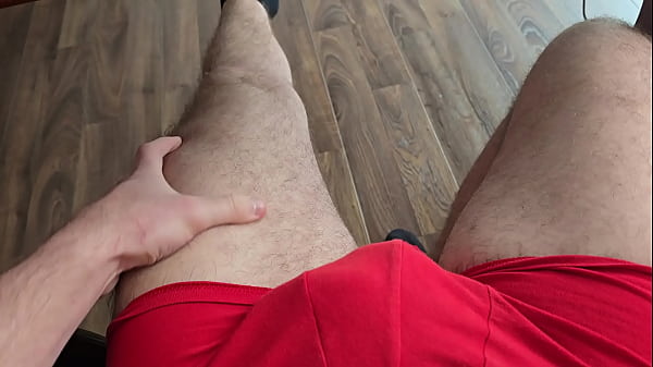 Handsome Guy Solo Gay PhantomGentX Jerks Huge Cock in Red Boxers with Hairy Legs