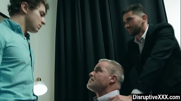 Stepfather and stepson fucked by their boss in the office