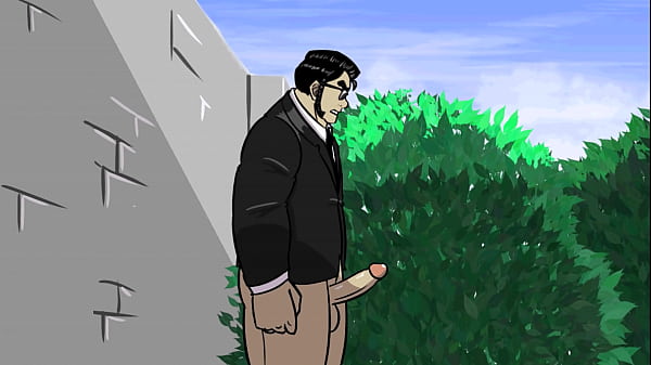 Gay Animated Security Guard Jerking Off in Public