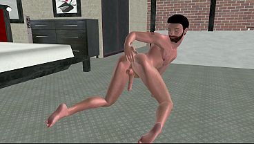 3D Gay Porn: Solo Muscle Stud Fingers Tight Ass, Shakes Throbbing Cock & Eats Hot Cum