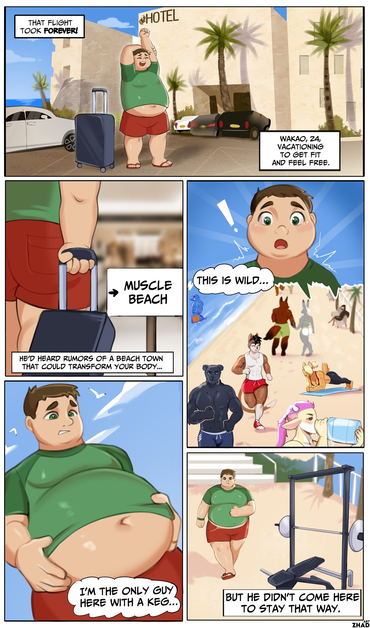 Beef Beach : Wakao’s Transformation Vacation – gay comic